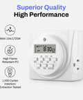Close-up of Dual Outlet Indoor Digital Timer For Lamps And Fans, 7 Day Programmable Plug In Timer With 8 On Off Programs Per Outlet