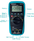Front view of Automotive Dwell Meter Digital Multimeter Auto Range TRMS 5999 Counts with labeled functions and buttons.