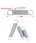 Built Tough 10 Pack Of Premium 304 Stainless Steel Tension Springs With Open Hooks For Shock Absorption And Quick Gear Repairs 4Mm Outer Diameter 120Mm Long displayed with measurements.