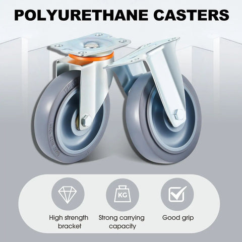 Five Inch Rubber Caster Wheels With Two Swivel And Two Rigid Rollers Non Marking Silent Drive Built Tough Heavy Duty Rigging For Smooth Cruising Upgrades And Top Shelf Reliability Daily image showing polyurethane casters with a metal bracket.
