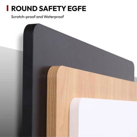 Close-up of desk material options showing black, maple, and white finishes for Electric Height Adjustable Standing Desk 40x24 Inches.