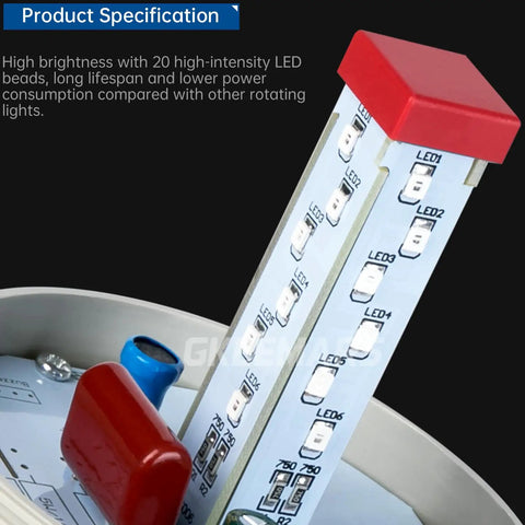 Close-up of Industrial Signal Alarm Tower Light LED circuit with red cover and PCB, highlighting high brightness LED beads arrangement.