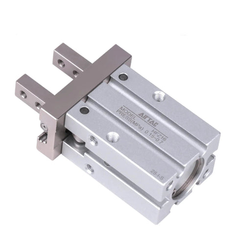 Pro Grade Parallel Style Pneumatic Gripper Claw with Guide Track Ball Bearing, 25mm Bore, Double Acting Cylinder, Front View