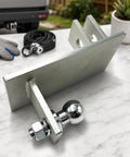 Heavy Duty Welded Hitch Coupler With Integrated Tow Ball For Secure Hookups Rock Solid Steel Build shown from side angle with bolt and plate.