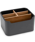 Black Desk Organizer And Remote Holder With Pen And Phone Slot, Multi Purpose Caddy Storage For Office And Home, removable dividers