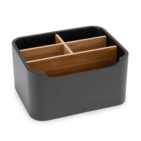 Black Desk Organizer And Remote Holder With Pen And Phone Slot, Multi Purpose Caddy Storage For Office And Home, removable dividers