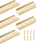 Five-Piece No-Fuss Invisible Edge Finger Tab Pulls Set With Brushed Gold Edge For Hidden Cabinets And Kitchen Drawers, screws included.