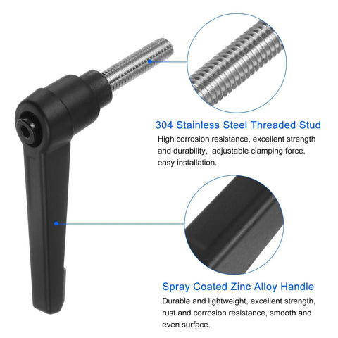 Set Of Four Clamping Lever Handles M6 X 20mm 304 Stainless Steel Threaded Male Stud with Black Finish Lever