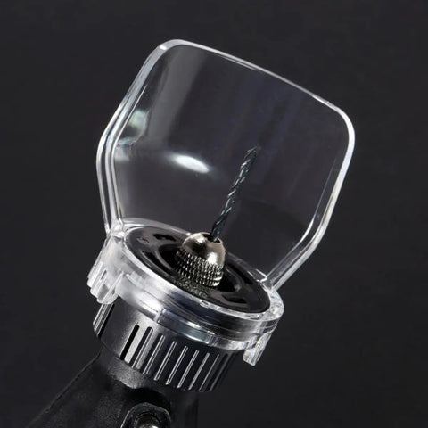 Close-up of a Two Pack Electric Grinder Protective Dust Guard Shield for Engraving Tools shown attached to a grinder.