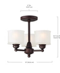 Semi Flush Mount Ceiling Light 3-Light Fixture In Glass Bronze, 180W Max, 13.5 High By 16 Wide, E26 Base, Dimmable