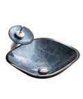 Slick Square Tempered Glass Vessel Sink For Modern Bathroom Vanity Countertops with smooth waterfall flow and anti-leak design.