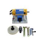 Slick 320W Desktop Bench Lathe And Polishing Machine With 10000 RPM Badass Motor Rock Solid For Diy Woodworking Jade Jewelry Cutting And Grinding Setup with accessories.