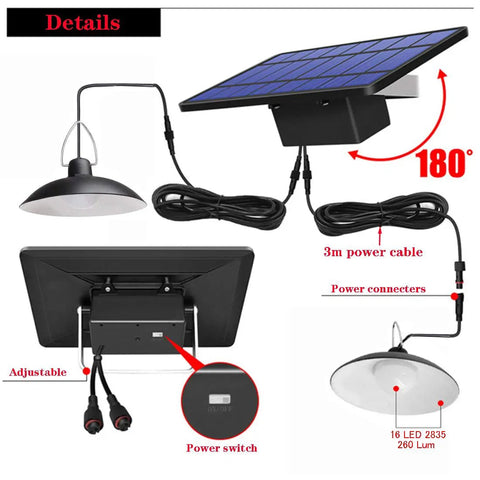 Diagram of Solar Pendant Lights With Dual LED Bulbs, IP65 Waterproof Outdoor, showing components and wiring details.