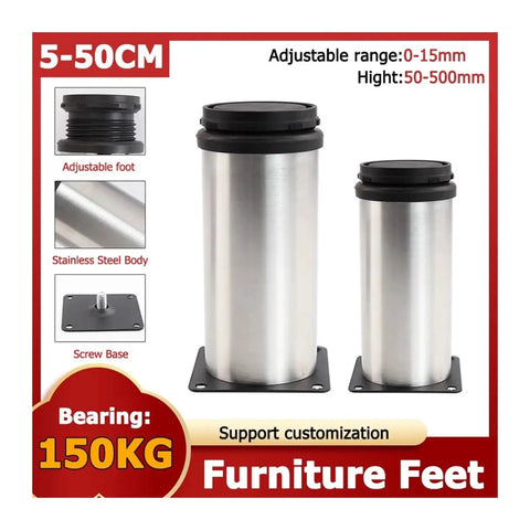 Adjustable Stainless Steel Furniture Feet Legs 50mm To 500mm Non Slip Sliding Couch And Cabinet Feet Durable Quiet Stable