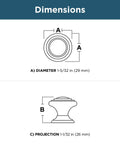 Dimensions diagram of 10-Pack Satin Nickel Cabinet Knobs Set One And One Eighth Inch Round With Simple Double Ring