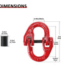 4 Pack G80 Alloy Steel Hammerlock Coupling Links, Five Sixteenth Inch Safety Chain Connector Links dimensions with red design