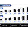 M6 And M8 Nylon Spacers Kit 300 Pieces Black Round Standoff Spacers For PCB Board Electronics DIY Mounting Hardware, size chart