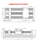 Technical drawing of CNC Sliding Stage For Z Axis With 50 To 500mm Travel, 12mm Linear Rail, SFU1204 Ball Screw, Nema23 Motor Ready