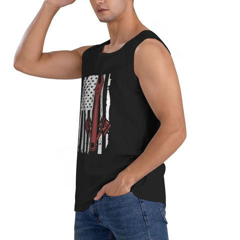 Hella Comfy Mens Tank Top With Dope American Flag Print And Super Breathable Sleeveless Tee For Kickass Gym Sessions, black, cotton.