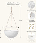 Two Pack 10 Inch Hanging Planters With White Honeycomb Design For Indoor And Outdoor Use showing dimensions and features.
