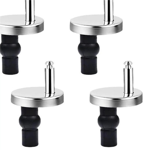 Close-up of four stainless steel Toilet Seat Hinge Replacement Kit 2 Pack Top Fix Hinges With Mounting Screws for bathrooms.
