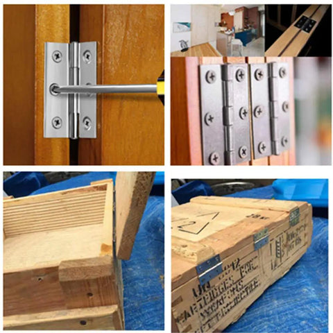 Ten Piece 2 Inch Stainless Steel Folding Hinges For Cabinet And Closet Doors, installed on wooden cabinet doors.