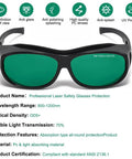 Professional IPL Laser Safety Glasses Serving Up Battle Ready Eye Coverage For Hair Removal And Cosmetology Sessions Built Different With Shatterproof Polycarbonate Optics And Full Spectrum Light Shields close-up view with green lenses.