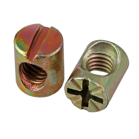Heavy Duty Barrel Nuts Set For Furniture Assembly M6 To M8 Cross Dowel Nuts With Slotted Hammer Embedded Fit Zinc Alloy And Iron