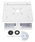 Built Tough Aluminum Router Table Insert Plate With Alignment Rings For DIY Woodworking Benches, silver metal with ring setup.