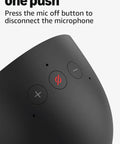Close-up of Dope Wireless Smart Alarm Clock With Sleek Build And Thumping Bass Solid For Nightstands Or Kitchens Checks Weather Streams Tracks Manages Connected Devices Glossy Black microphone button.