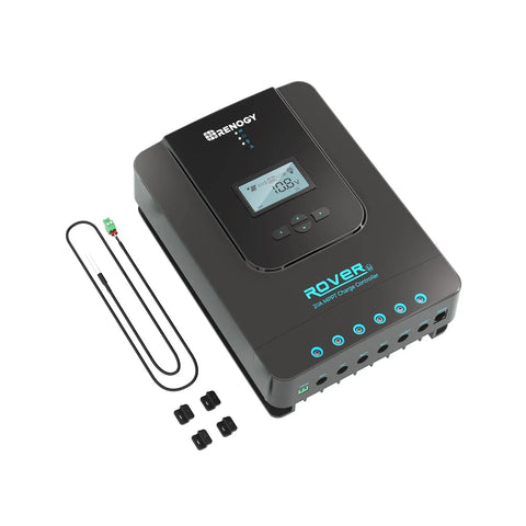 20A Mppt Solar Charge Controller With Auto 12V 24V Detection And Clear Lcd Readouts For Flooded Gel And Lithium Banks, top view with wires.