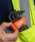 Heavy Duty 22 Piece Long Hex Key Set SAE And Metric Heat Treated L Style Allen Wrenches in bright yellow vest pocket