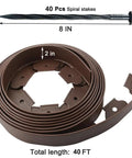 40 Ft Brown Landscape Edging Kit With 40 Spiral Stakes, No Dig Plastic Border Roll for Flower Beds and Lawns