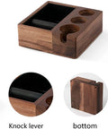 Top Shelf Wooden Espresso Knock Box Built Hella Tough With Cushioned Silicone Retrieval Bar To Smoothly Catch Spent Coffee Grounds Effortlessly Elevating Your Daily Morning Brew Routine Or Shop Station Setup, showcasing the storage bin and knock lever.