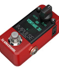 Impulse IR Loader Guitar Pedal With Cab Simulator And IR Loader 25 Built In IRs And 74 Empty Slots for Your Own IRs Pre Loaded With 12 Official Celestion Cabs shown in red with display screen and dial.