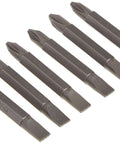 DEWALT screwdriver bit set with six double-ended bits (Phillips #2 and slotted #8) in dark metal.