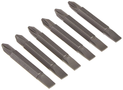 DEWALT screwdriver bit set with six double-ended bits (Phillips #2 and slotted #8) in dark metal.