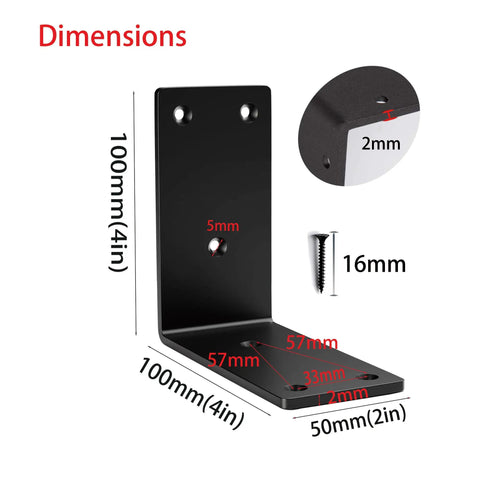 Diagram showing dimensions of 8 Pack Heavy Duty 4x4 Inch 90 Degree Metal Corner Brackets For Shelves And Cabinets