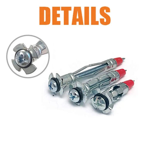 Wall Anchor Assortment Kit 52/104 Pieces Zinc-Plated Steel Hollow Fasteners, Heavy-Duty Galvanized Carbon Steel Construction, Expanding Anchor Sleeve Design, Ideal For Securing Shelves, Cabinets, And Fixtures To Drywall, Concrete, And Masonry; close-up of metal anchors