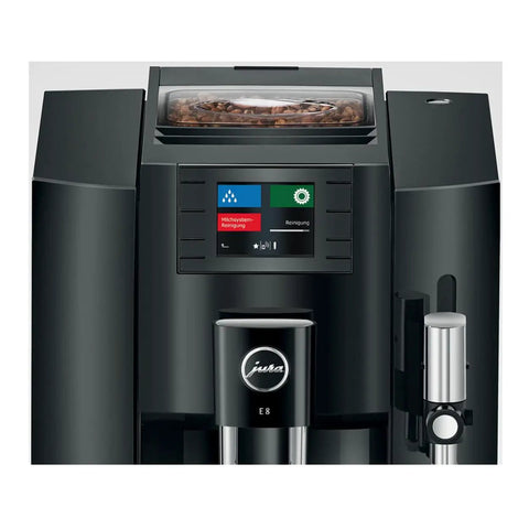 Next Level 5th Gen Automatic Smart Coffee Machine Bundle Featuring Piano Black Finish with control panel and bean container.