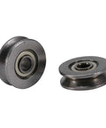 V Groove Bearings Pack Of 20 V623ZZ Guide Pulleys 3x12x4mm Miniature Carbon Steel Bearings, side and angled view on white background.