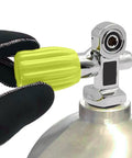 Long Yellow Handwheel Knob For Underwater Diving Cylinder Valve With Ergonomic Anti Slip Design in use by diver