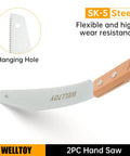 Close-up of Two Piece Japanese Hand Saw Set with 6 Inch Flush Cut Saw showing SK5 flexible blade, anti-slip handle, 17 TPI.