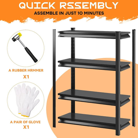 Heavy Duty 4 Tier Metal Garage Shelving Unit 54 Inch High Industrial Storage Rack assembly tools shown