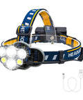 Rechargeable LED Headlamp With 1000LM T6 LED Zoomable Headlight 4 Modes 240 Degree COB Wide Beam Waterproof Adjustable