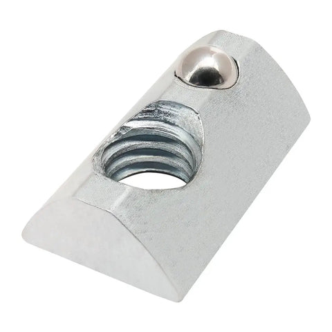 Heavy Duty Rock Solid Roll In T Nut With Ball Spring 10 Pack 5/16-18 Thread Steel T Slot Fastener For Aluminum Extrusion close-up view.