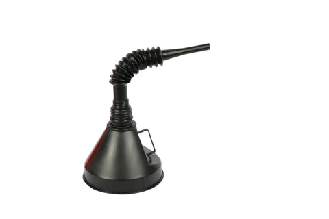 Black flex spout funnel from the 10 Piece Funnel Set For Garage And Shop With All The Gear You Need For Oil Fuel And Other Automotive Fluids Perfect For Quick Transfers And Maintenance Tasks