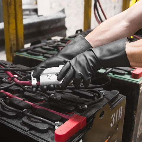 Built To Kick Butt With These Top Shelf Heavy Duty Black Rubber Work Gloves Featuring Rock Solid Chemical Resistance For Grease Monkeys And Pro Mechanics Shops, handling equipment.
