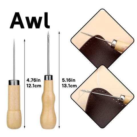 Awl tool detail for Pro Grade Heavy Duty Leather Upholstery Repair Kit With 8 Upholstery Threads, 40 Piece Sewing Set.