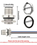 IP67 M12 4 Pin A Coded Male Connector Cable 0.7ft Rear Bulkhead showing dimensions, 12mm thread, unshielded wire, set of components